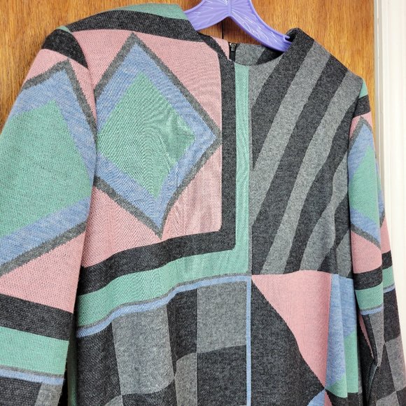 Vintage 80s Multi Color Geometric Print Knit Dress - Picture 3 of 7